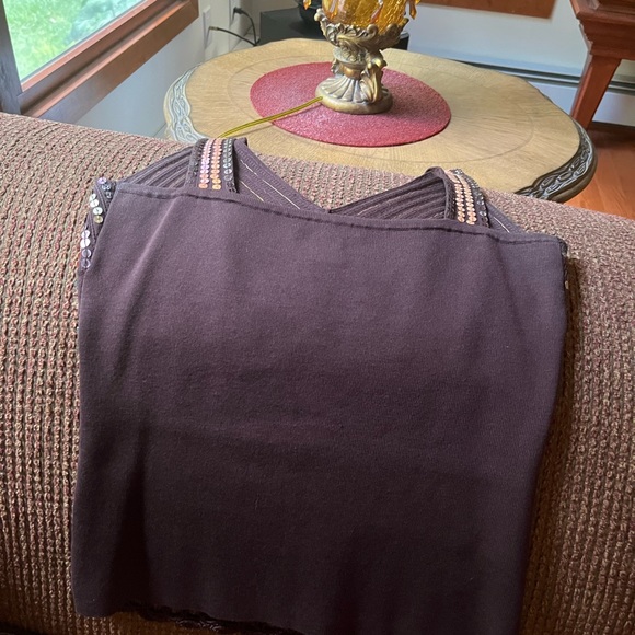 Elegant Boston Proper Brown crotchet sequined 2 layer shirt blouse, size Small - Picture 3 of 4